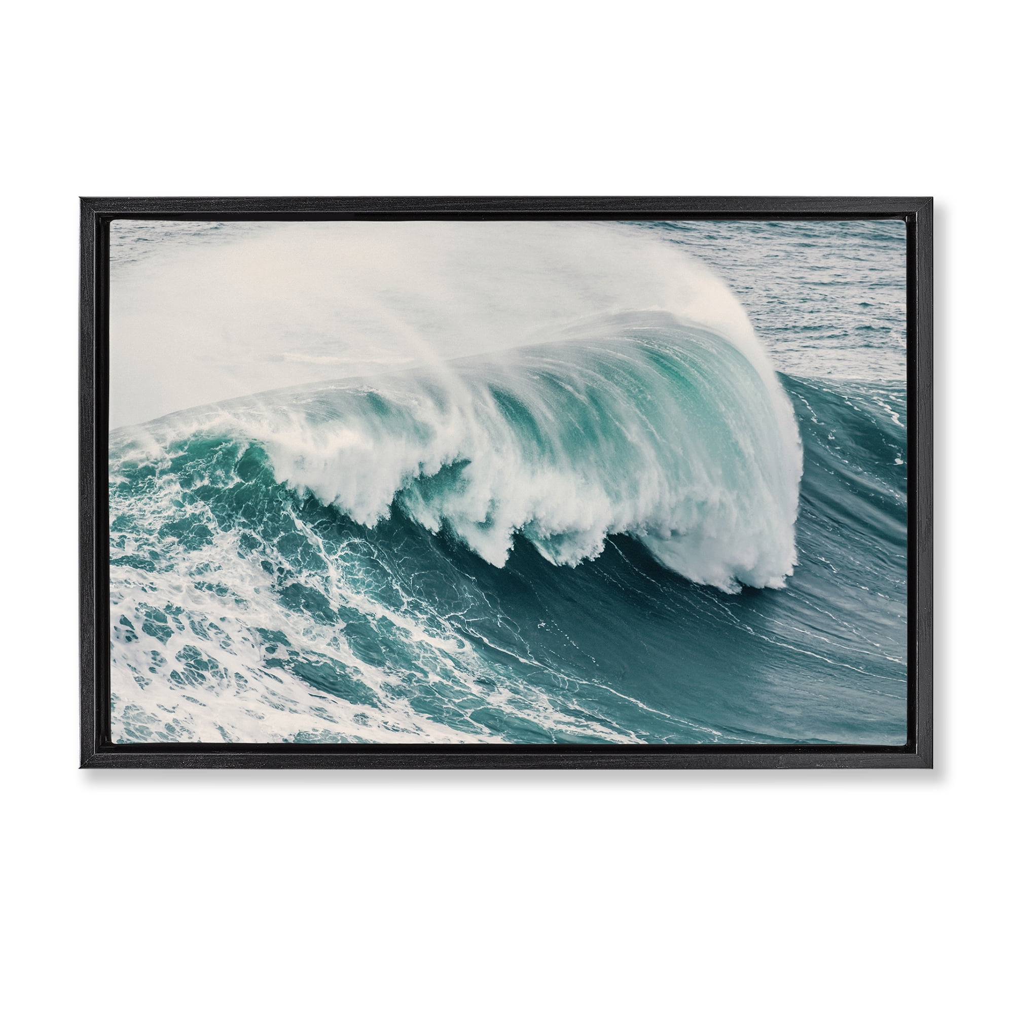 Stupell Industries Large Breaking Wave Nautical & Beach Photography Black Floater Framed Canvas Art Print Wall Art, 31 x 21