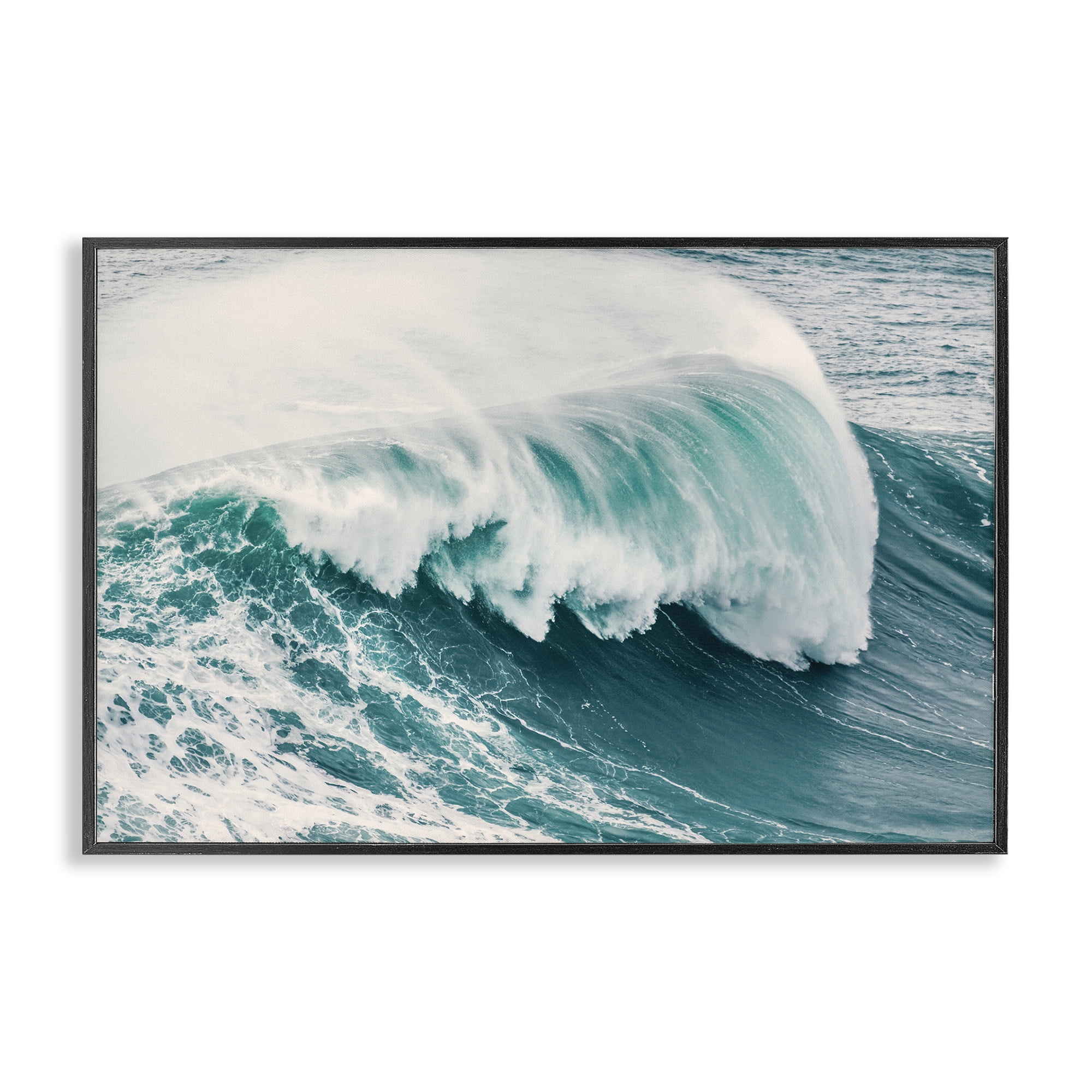 Stupell Industries Large Breaking Wave Nautical & Beach Photography Black Framed Art Print Wall Art, 30 x 20