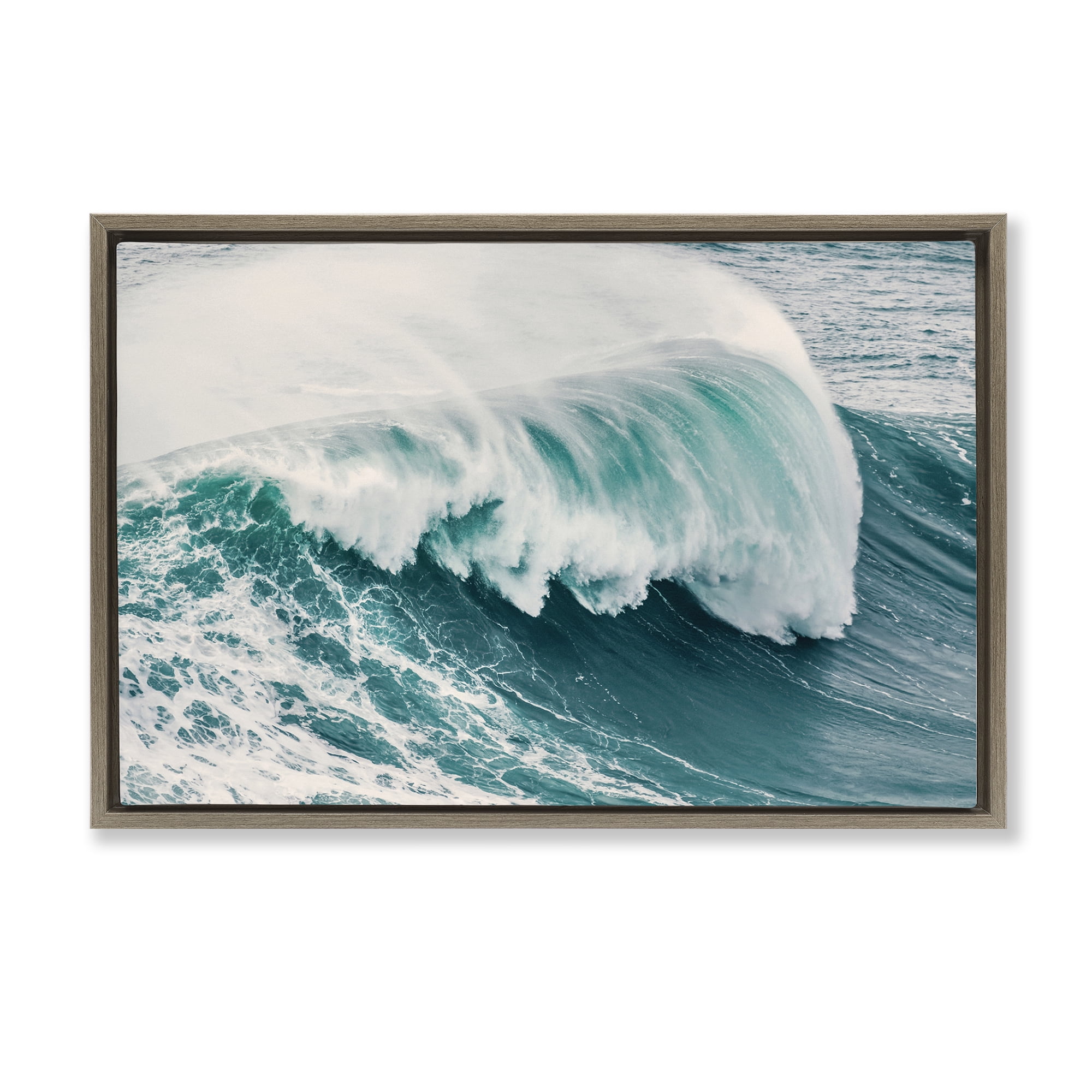 Stupell Industries Large Breaking Wave Nautical & Beach Photography Brown Floater Framed Canvas Art Print Wall Art, 31 x 21