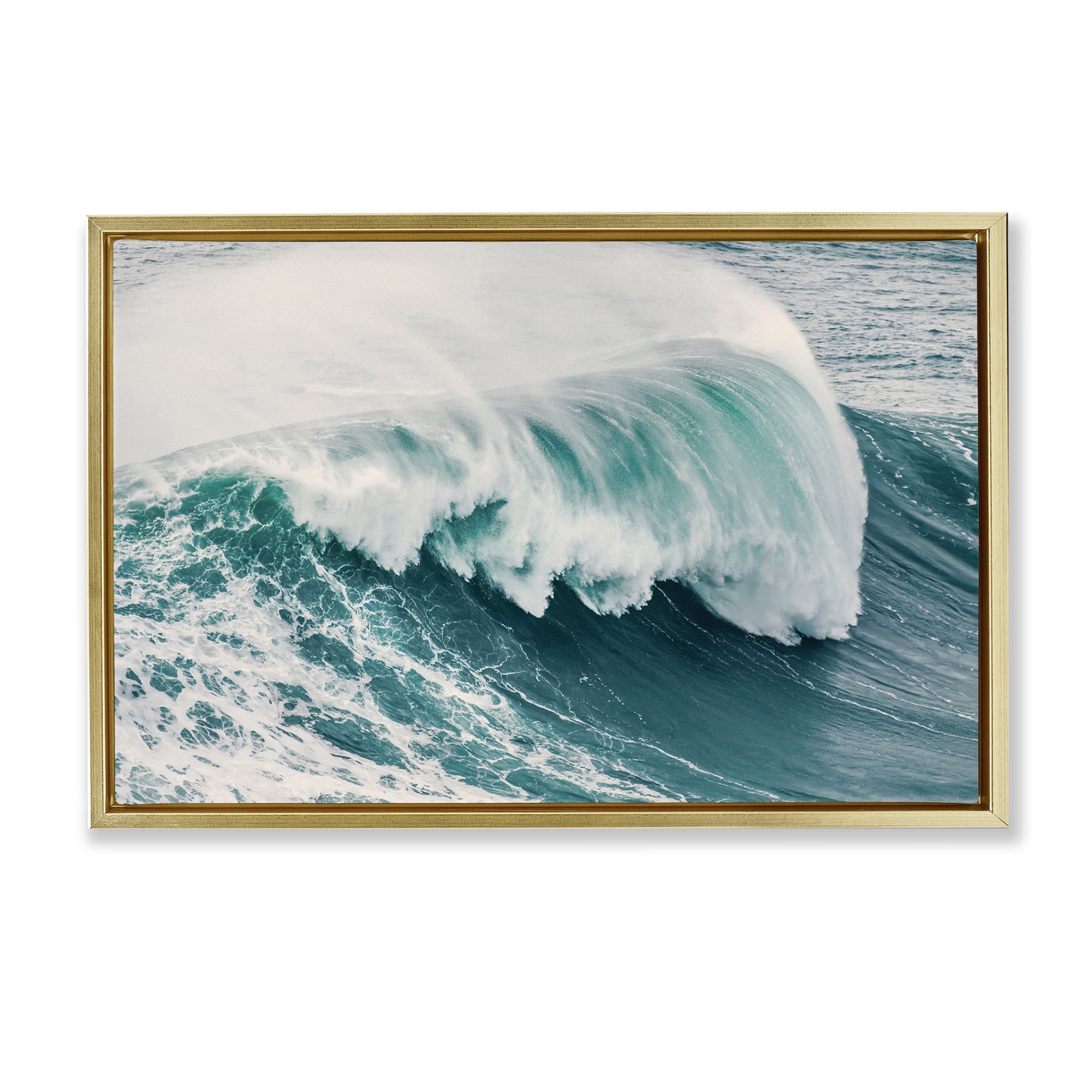 Stupell Industries Large Breaking Wave Nautical & Beach Photography Gold Floater Framed Canvas Art Print Wall Art, 31 x 21