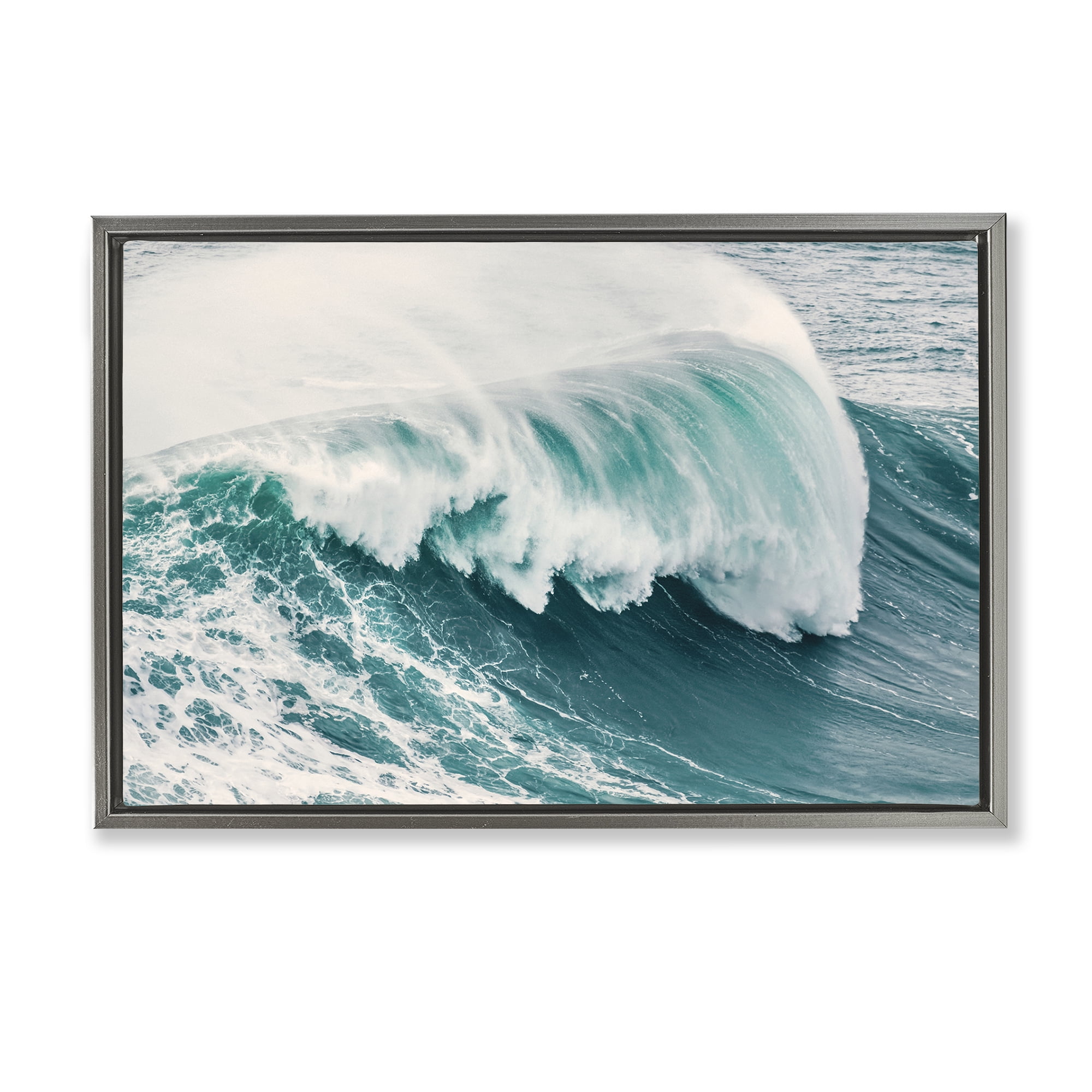 Stupell Industries Large Breaking Wave Nautical & Beach Photography Gray Floater Framed Canvas Art Print Wall Art, 25 x 17