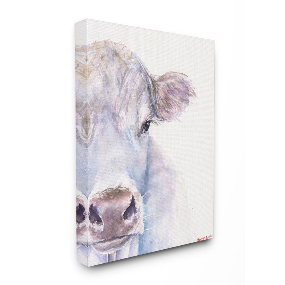 Stupell Industries Large Cow Head Animal Blue Watercolor Painting Canvas Wall Art by George Dyachenko