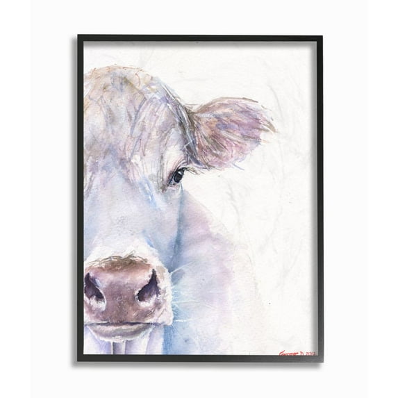 Stupell Industries Large Cow Head Animal Blue Watercolor Painting Framed Giclee Texturized Art by George Dyachenko
