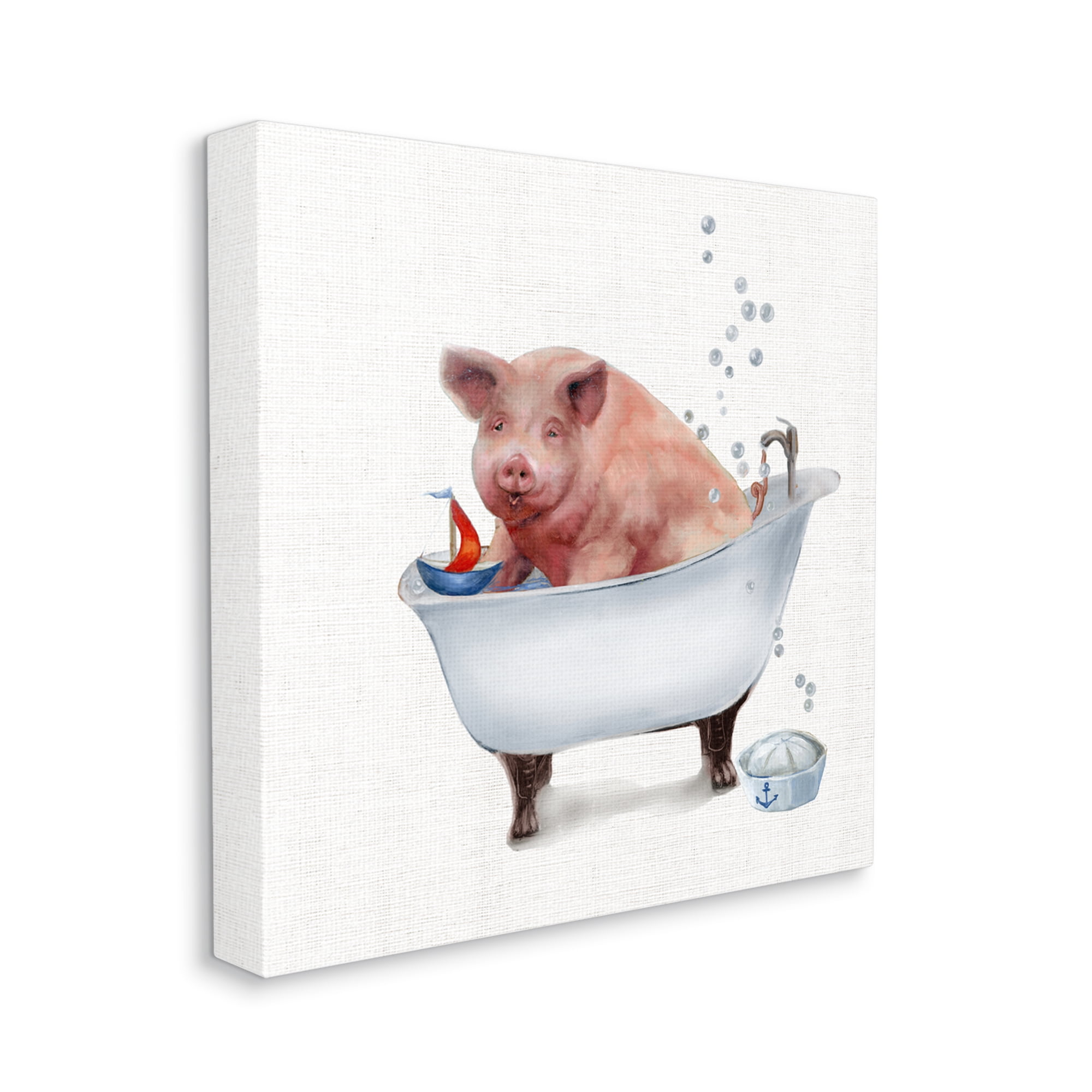 Stupell Industries Large Farm Pig in Bathtub Sailors Hat Bubbles Animals & Insects Painting Gallery Wrapped Canvas Print Wall Art, 30 x 30