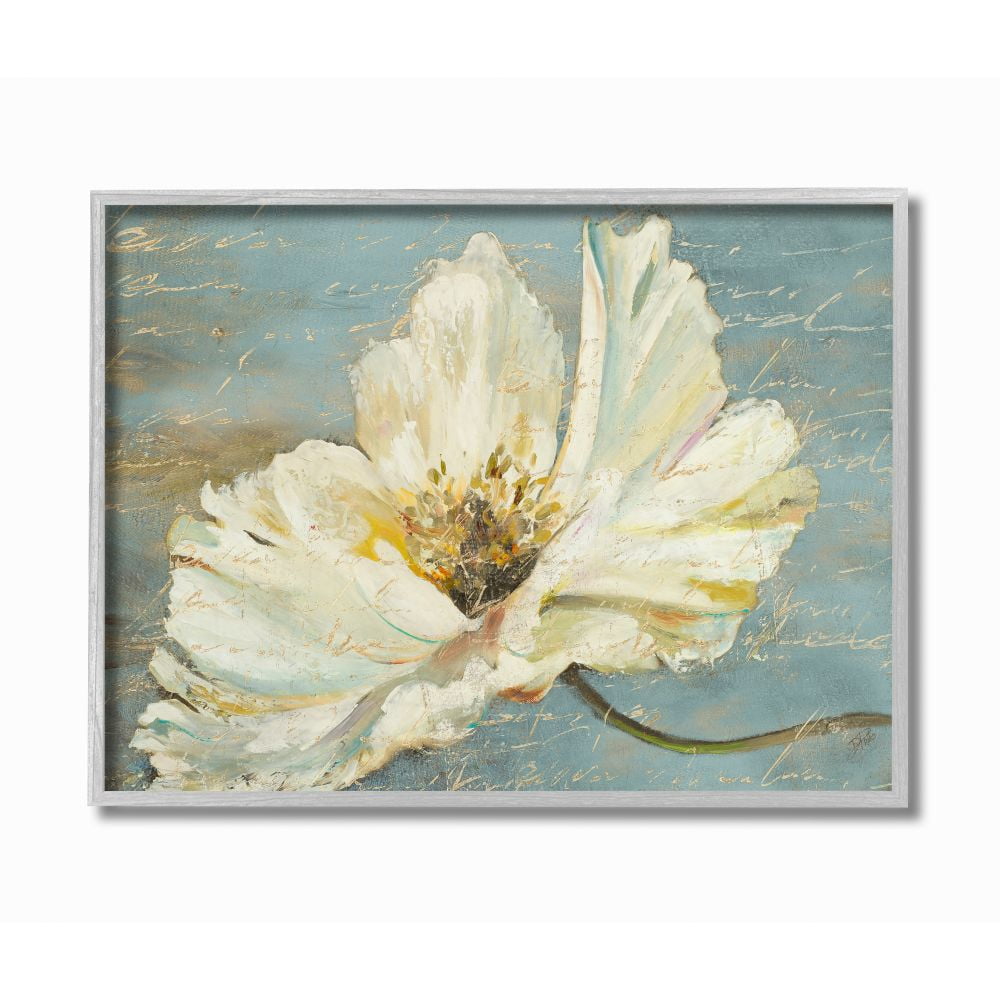 Stupell Industries Large Flower With Word Texture Blue Painting Gray Farmhouse Rustic Framed Giclee Texturized Art by Patricia Pinto