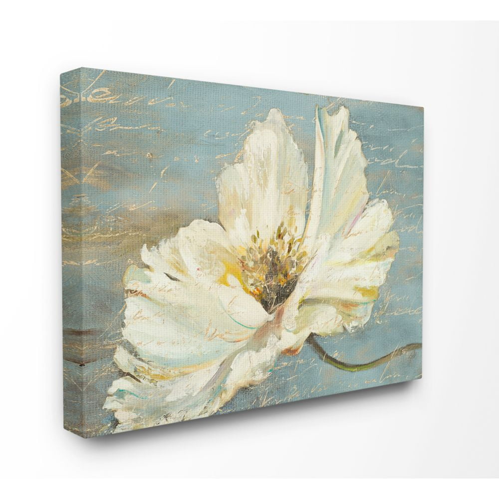 Stupell Industries Large Flower With Word Texture Blue Painting Super Canvas Wall Art by Patricia Pinto