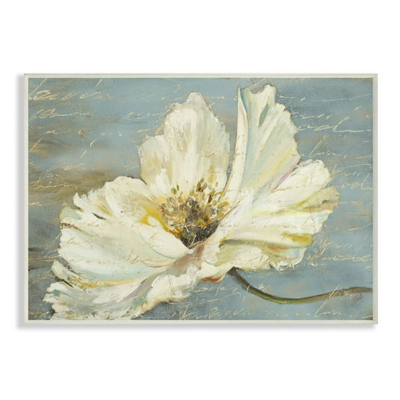 Stupell Industries Large Flower With Word Texture Blue Painting Wall Plaque Art by Patricia Pinto
