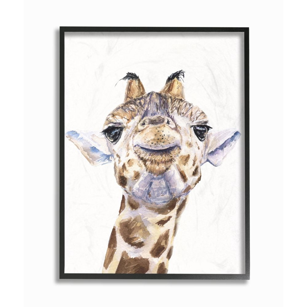 Stupell Industries Large Giraffe Face Head Animal Watercolor Painting Framed Giclee Texturized Art by George Dyachenko