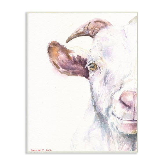Stupell Industries Large Goat Head Animal Watercolor Painting Wall Plaque Art by George Dyachenko