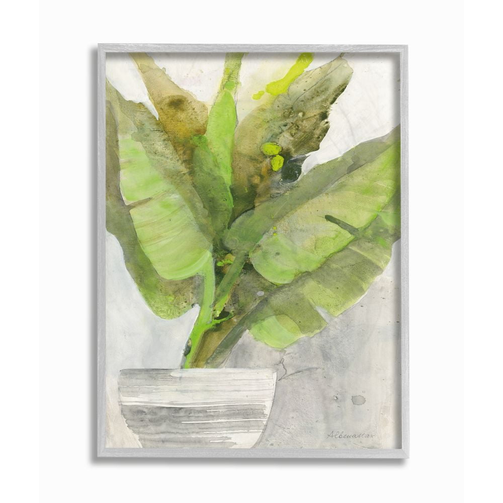 Stupell Industries Large Green Leaf Plant Home Indoor Watercolor Framed Wall Art Design by Albena Hristova, 11" x 14", Gray Framed