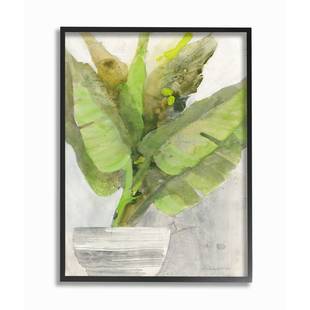 Stupell Industries Large Green Leaf Plant Home Indoor Watercolor Framed Wall Art Design by Albena Hristova, 16" x 20", Black Framed