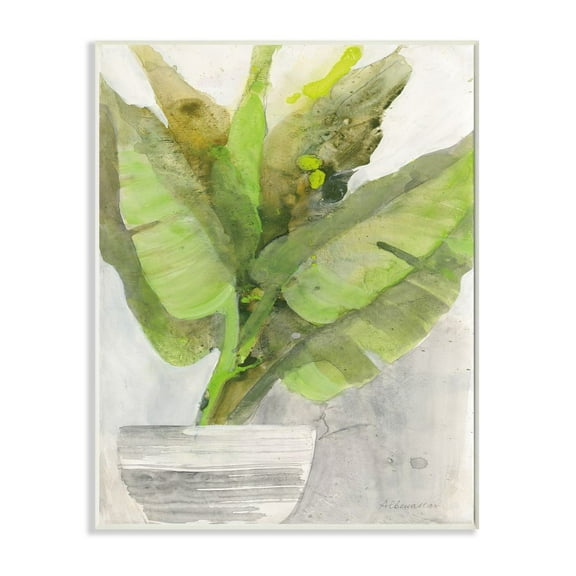 Stupell Industries Large Green Leaf Plant Home Indoor Watercolor Unframed Art Print Wall Art, 13x19, by Albena Hristova