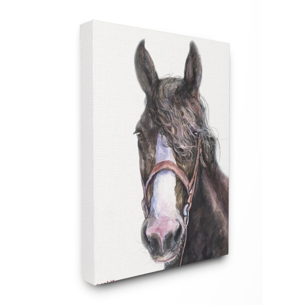Large Horse Head Watercolor Canvas Wall Art in Brown and White