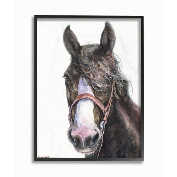 Stupell Industries Large Horse Head Animal Watercolor Painting Framed Giclee Texturized Art by George Dyachenko