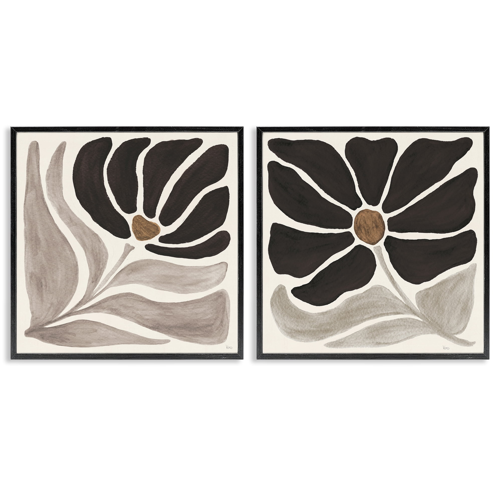 Stupell Industries Large Modern Flower Plants & Flowers Painting Black Framed Art Print Wall Art, 24 x 24, Set of 2