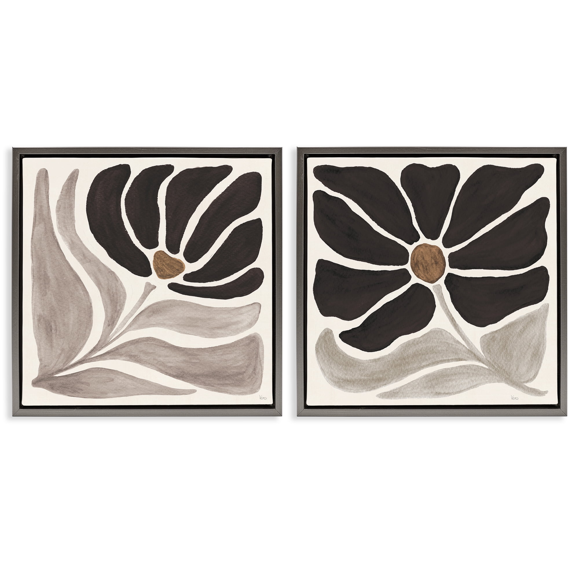 Stupell Industries Large Modern Flower Plants & Flowers Painting Gray Floater Framed Canvas Art Print Wall Art, 18 x 18, Set of 2