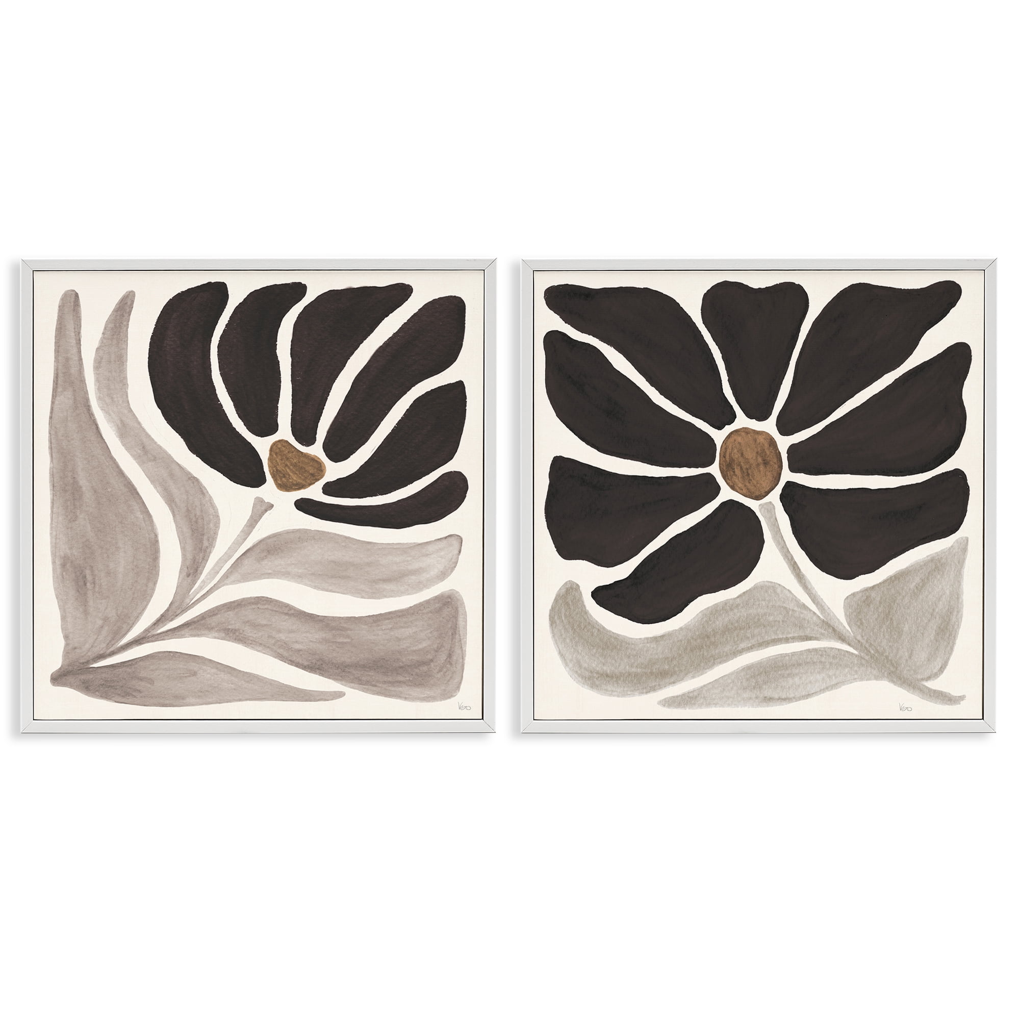 Stupell Industries Large Modern Flower Plants & Flowers Painting White Framed Art Print Wall Art, 12 x 12, Set of 2