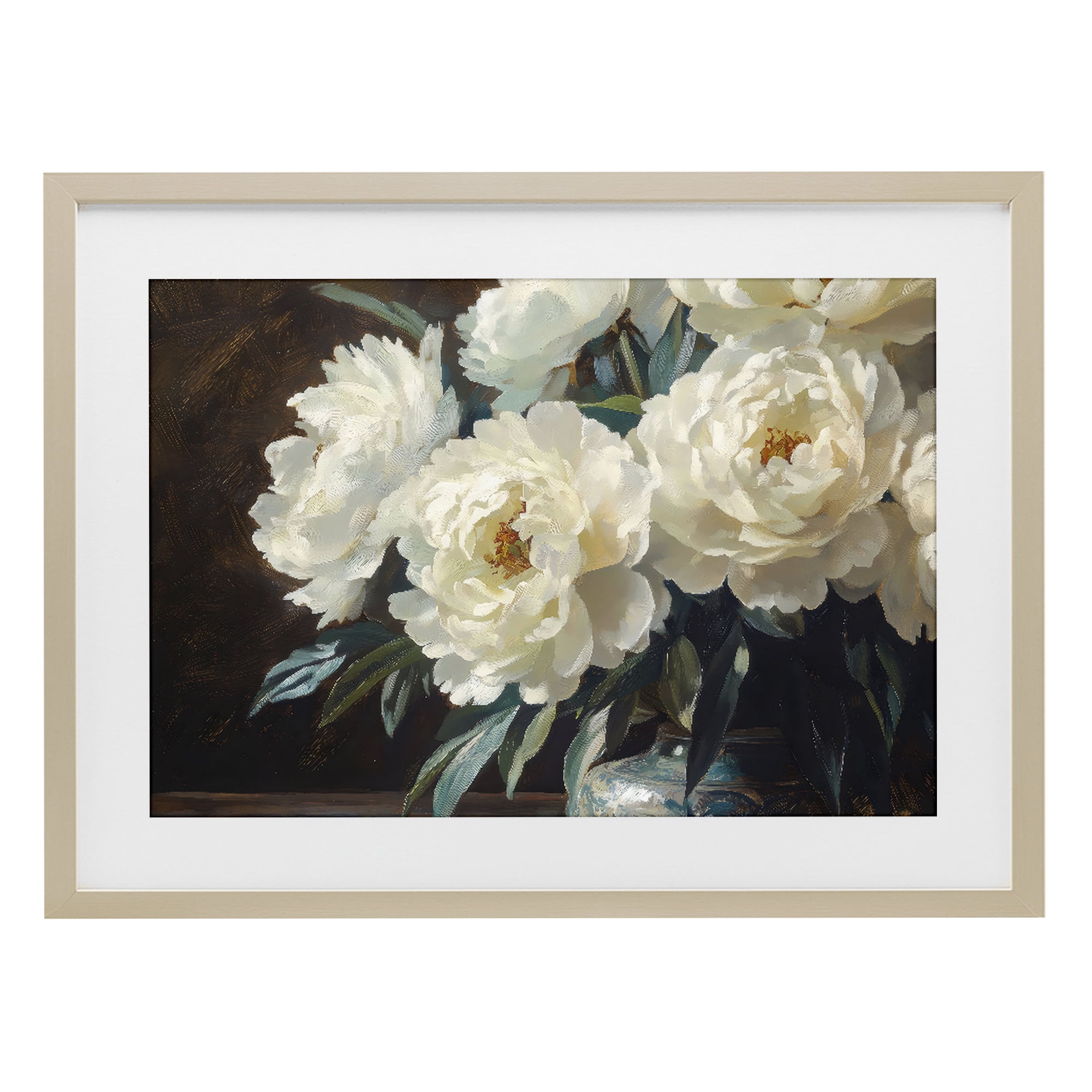 Stupell Industries Large Moody White Floral Birch Framed Print Under Glass, design by Petal Prints Design