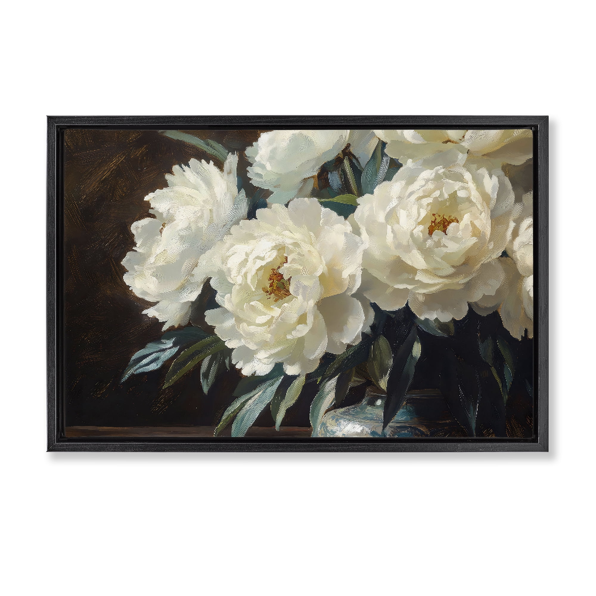 Stupell Industries Large Moody White Floral Black Framed Floater Canvas Wall Art, design by Petal Prints Design