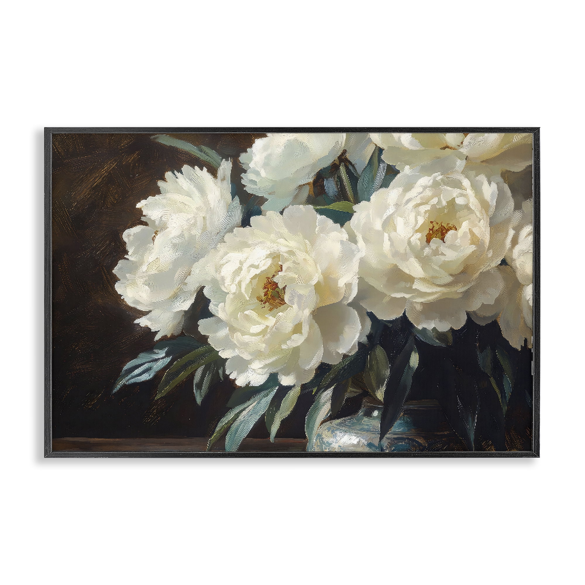 Stupell Industries Large Moody White Floral Black Framed Giclee Art, design by Petal Prints Design