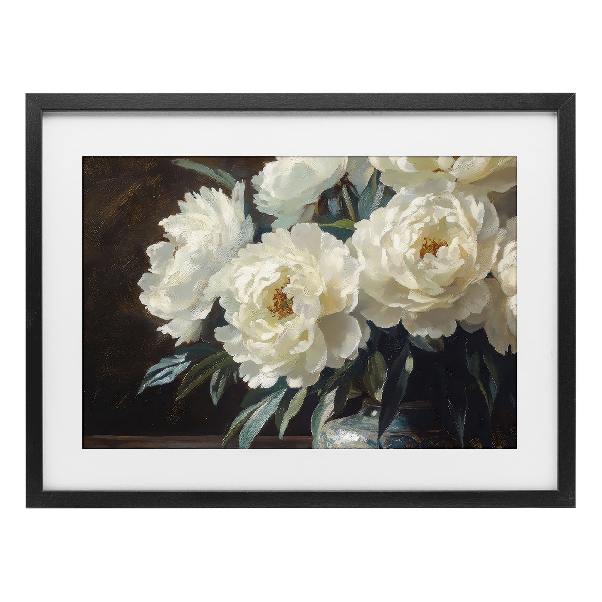 Stupell Industries Large Moody White Floral Black Framed Print Under Glass, design by Petal Prints Design