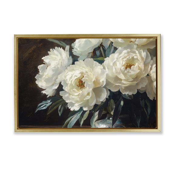 Stupell Industries Traditional Large Moody White Floral Gold Floating Frame Canvas Art, 31 x 21, by Petals Prints Design