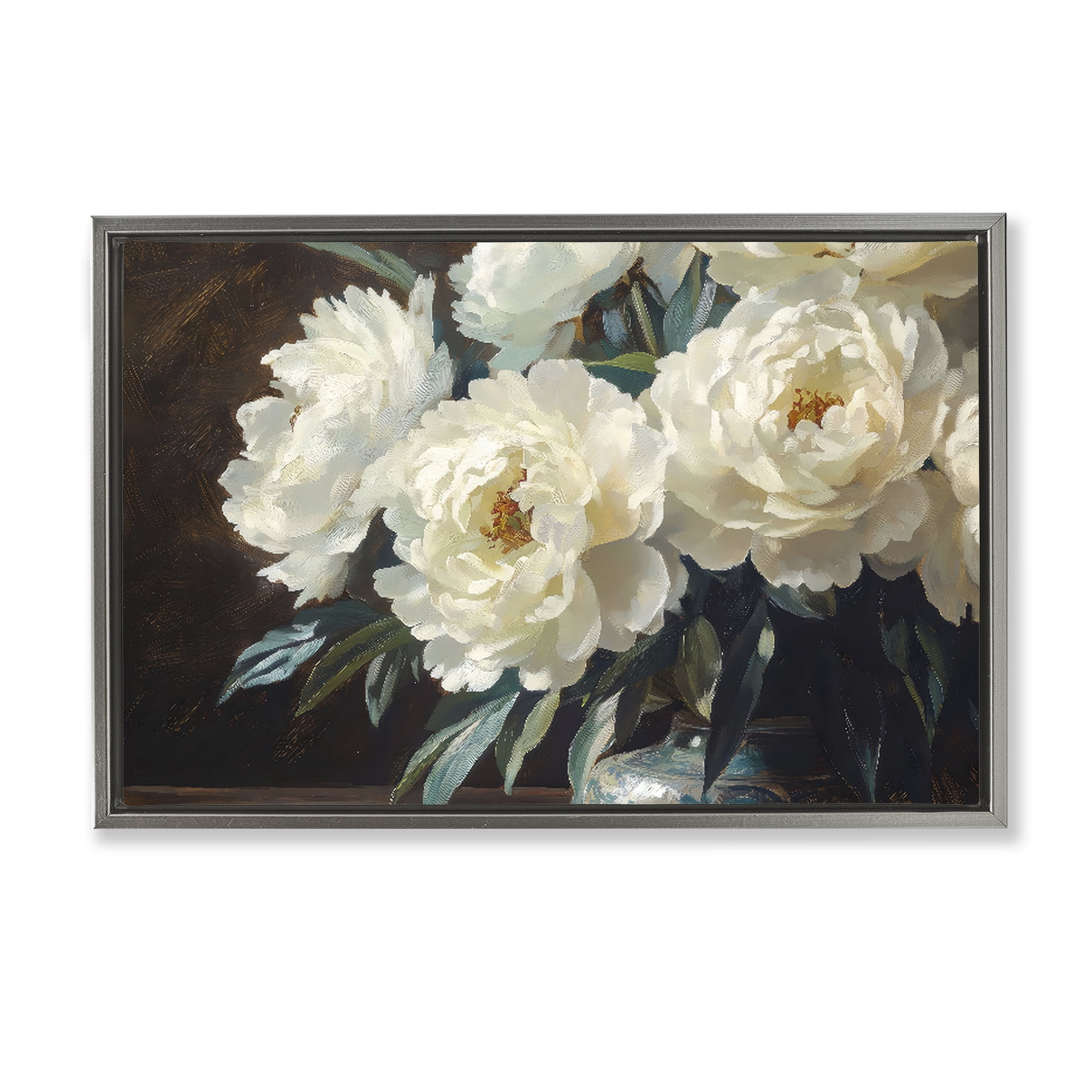 Stupell Industries Large Moody White Floral Gray Framed Floater Canvas Wall Art, design by Petal Prints Design