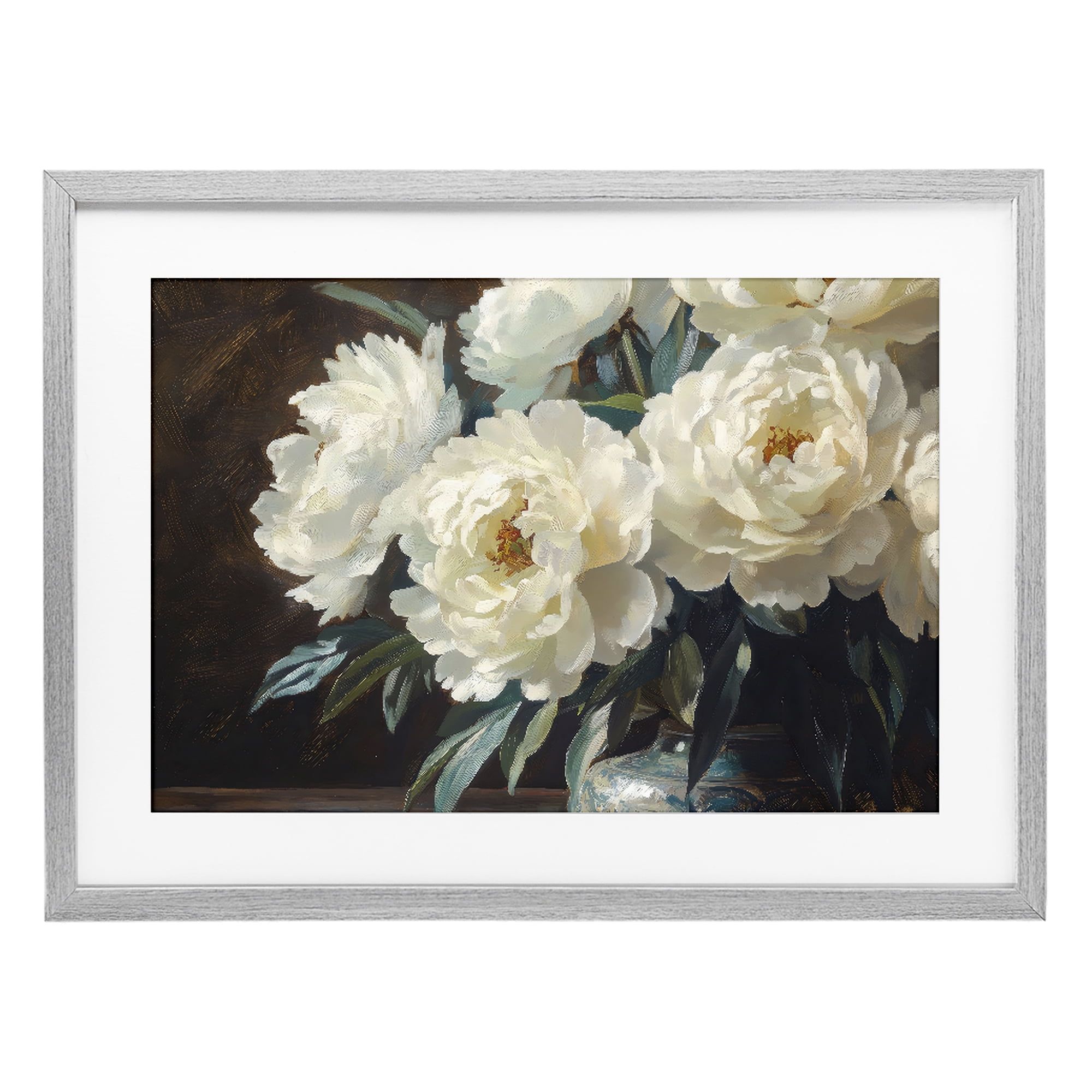 Stupell Industries Large Moody White Floral Gray Framed Print Under Glass, design by Petal Prints Design