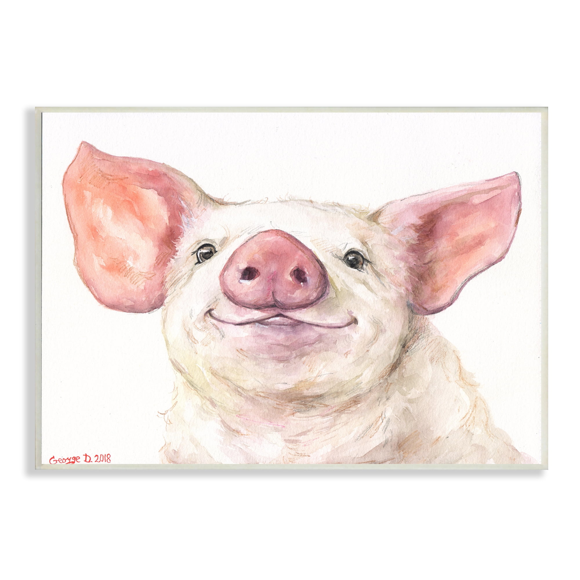 Stupell Industries Large Pig Head Animal Watercolor Painting, 13 x 19,Design by George Dyachenko