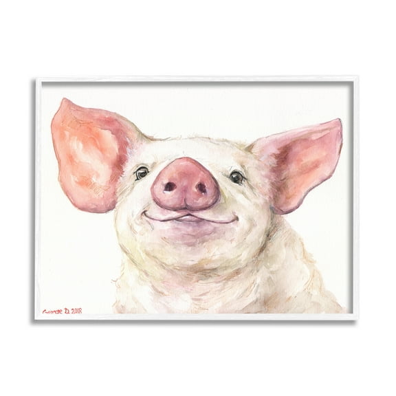 Stupell Industries Large Pig Head Animal Watercolor Painting White Framed Art Print Wall Art, 11x14, by George Dyachenko