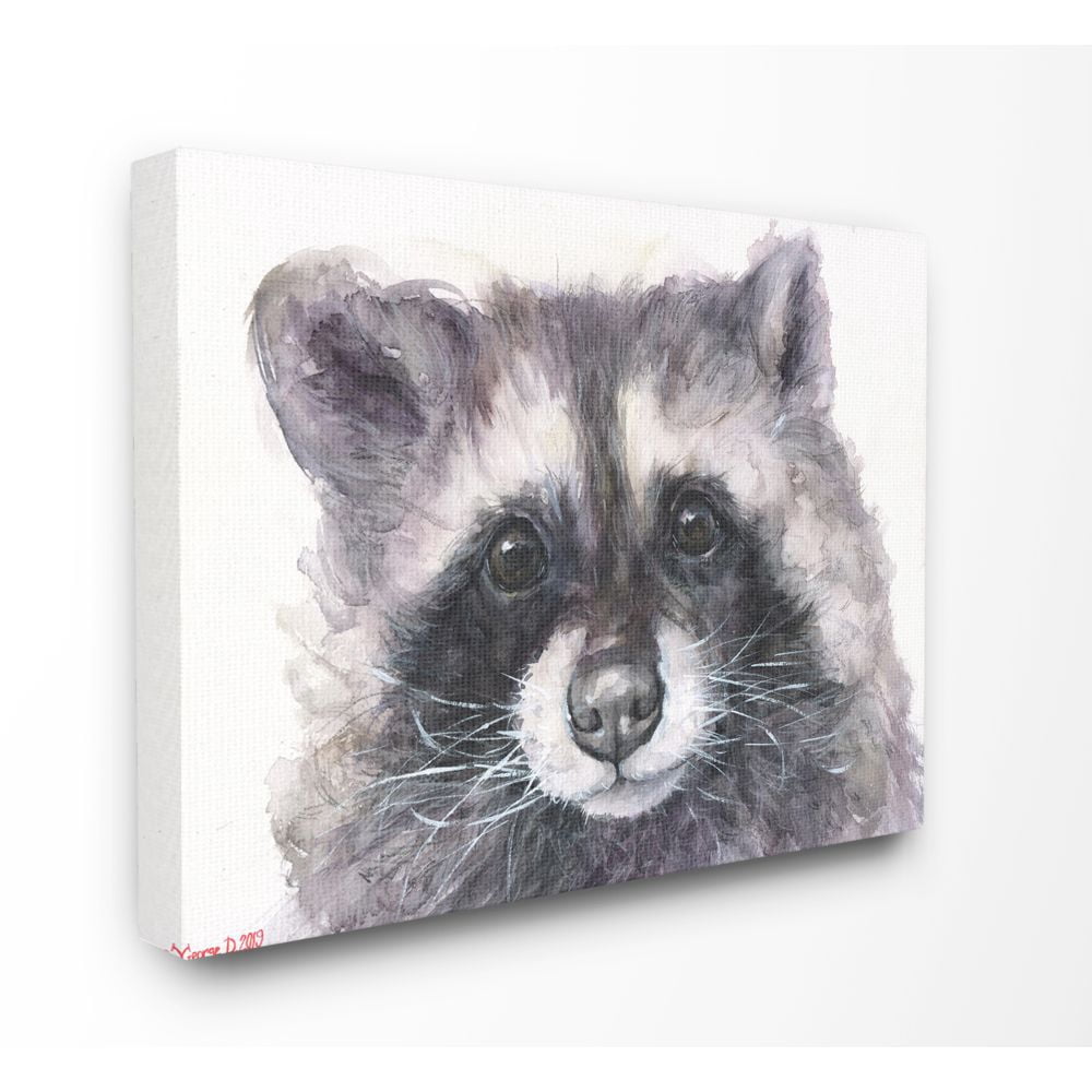 Stupell Industries Large Raccoon Head Animal Watercolor Painting Super Canvas Wall Art by George Dyachenko