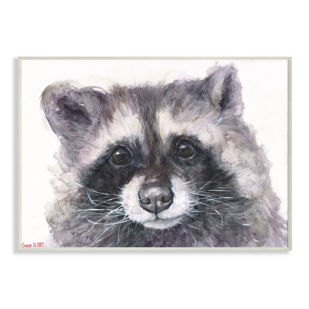 Stupell Industries Large Raccoon Head Animal Watercolor Painting Wall Plaque Art by George Dyachenko