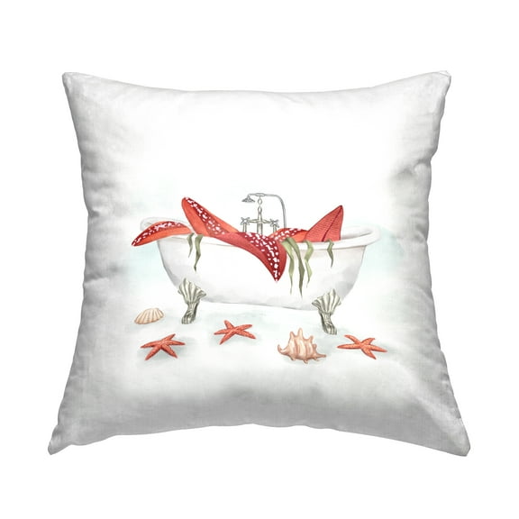 Stupell Industries Large Red Starfish Nautical Seal Life Tub Design by Ziwei Li Throw Pillow