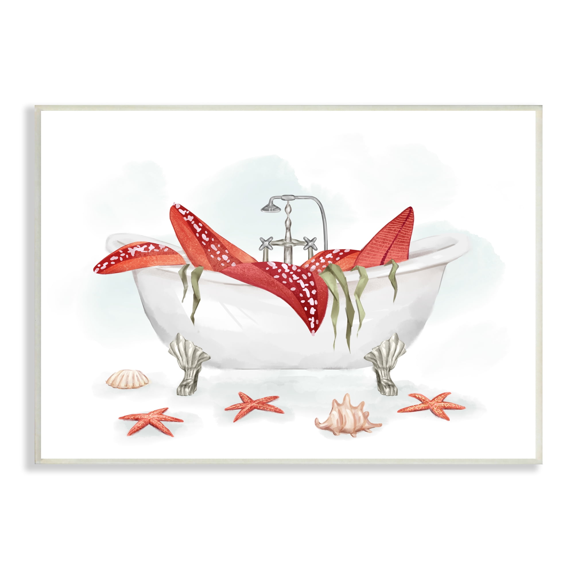 Stupell Industries Large Red Starfish Ocean Inspired Claw Bath Tub, 10 x 15, Designed by Ziwei Li