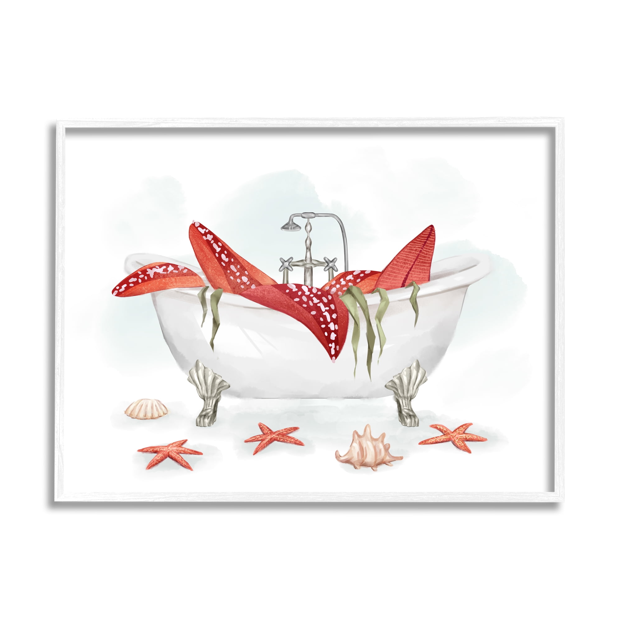 Stupell Industries Large Red Starfish Ocean Inspired Claw Bath Tub, 24 x 30, Designed by Ziwei Li