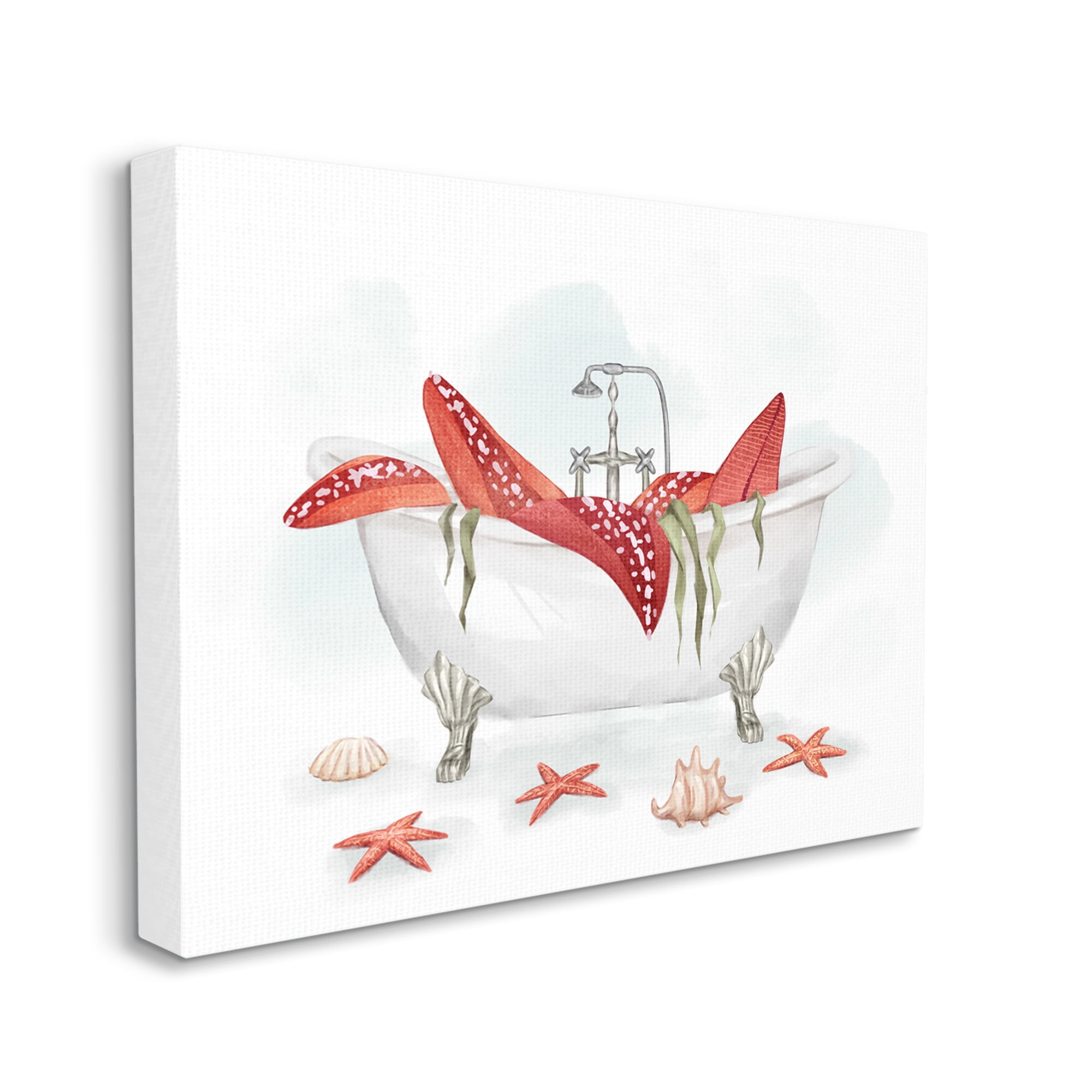 Stupell Industries Large Red Starfish Ocean Inspired Claw Bath Tub, 36 x 48, Designed by Ziwei Li