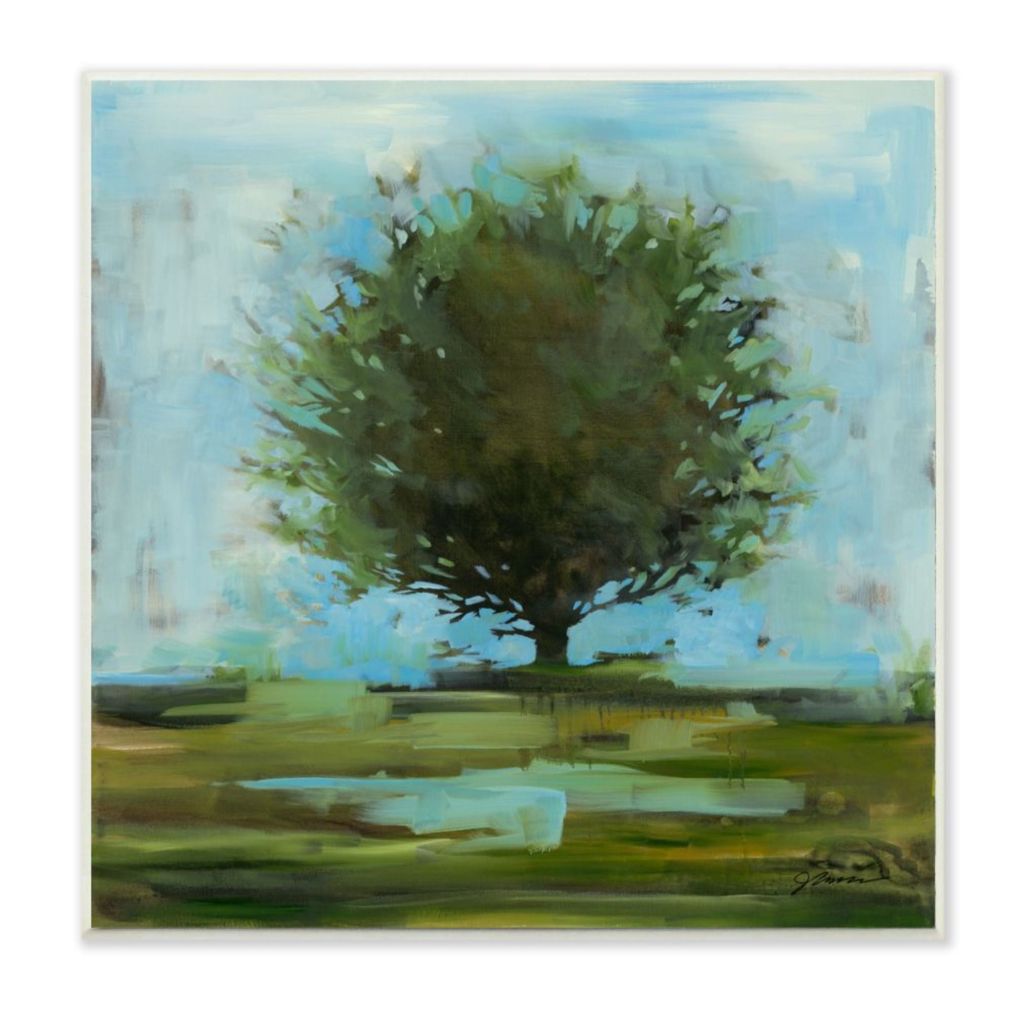 Stupell Industries Large Round Tree Landscape Abstract Grassy Area Design by Liz Jardine