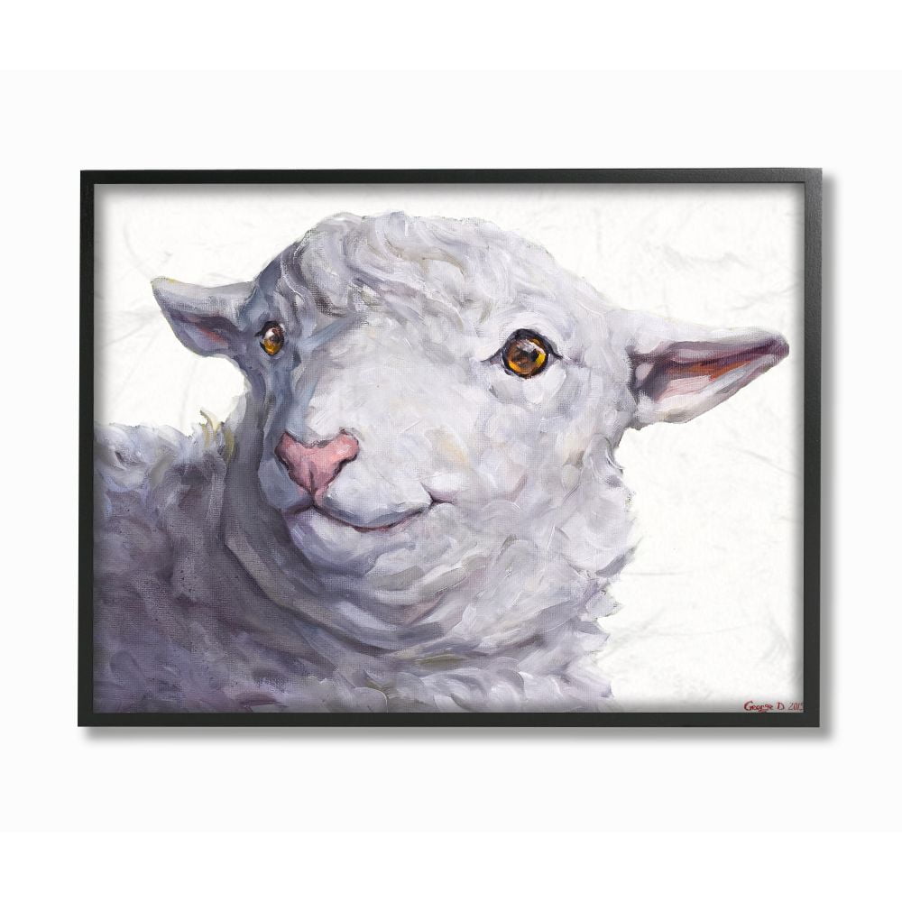 Stupell Industries Large Sheep Head Animal Watercolor Painting Framed Giclee Texturized Art by George Dyachenko