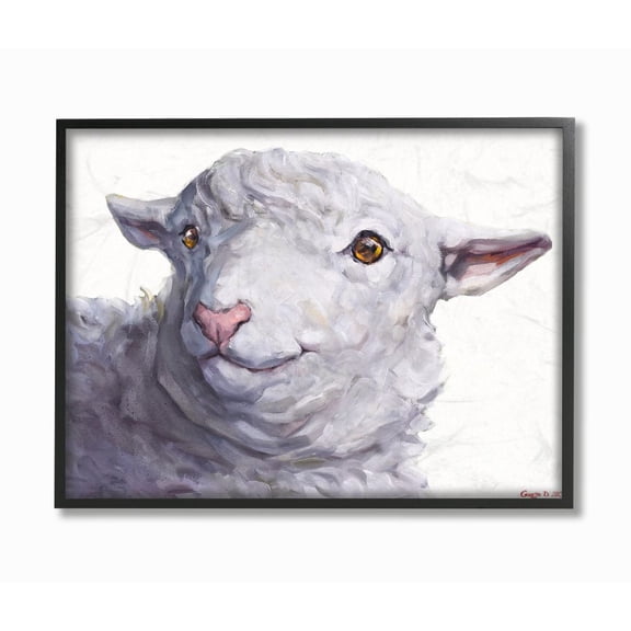 Stupell Industries Large Sheep Head Animal Watercolor Painting Framed Giclee Texturized Art by George Dyachenko