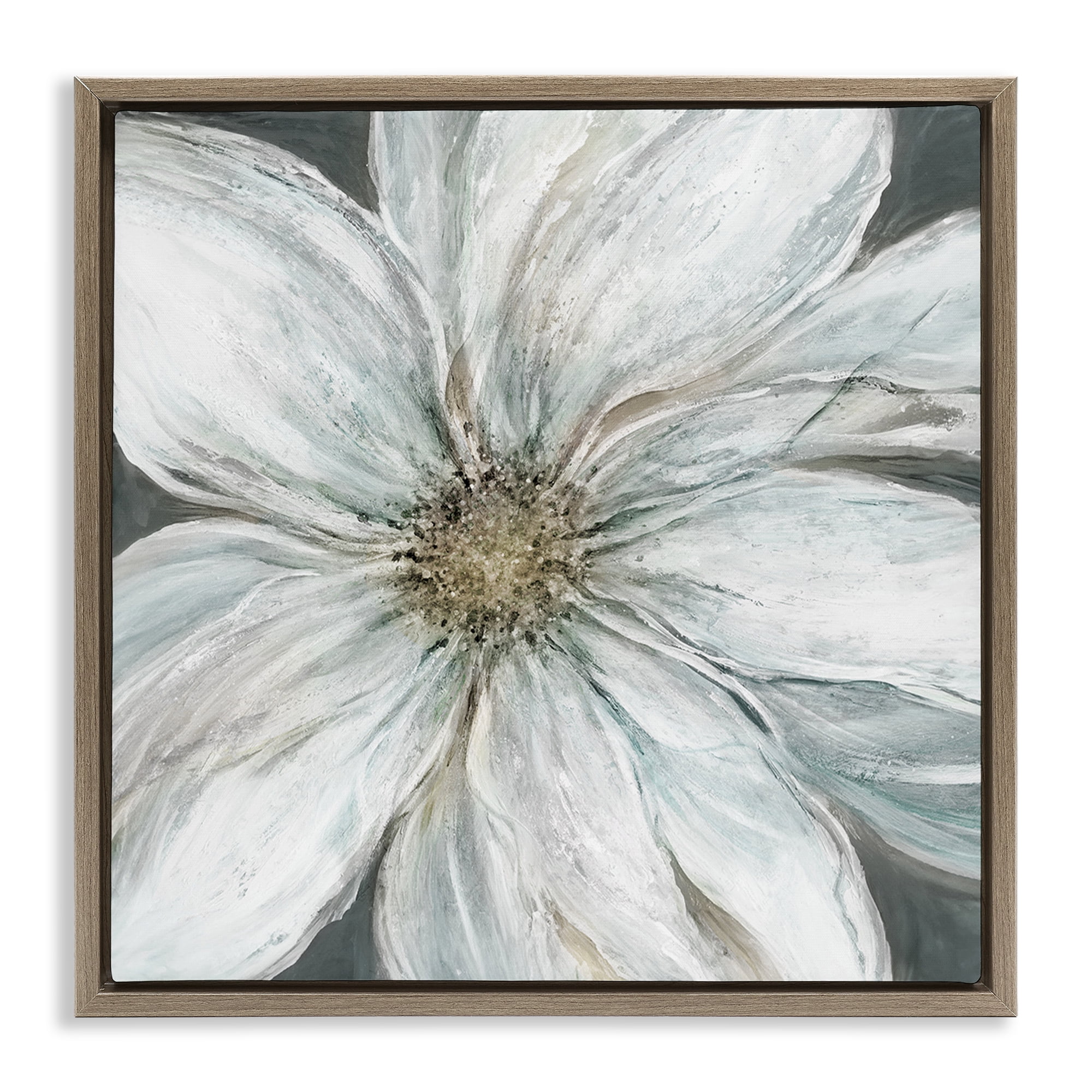 Stupell Industries Large White Flower Closeup Brown Framed Floater Canvas Wall Art, design by Carol Robinson