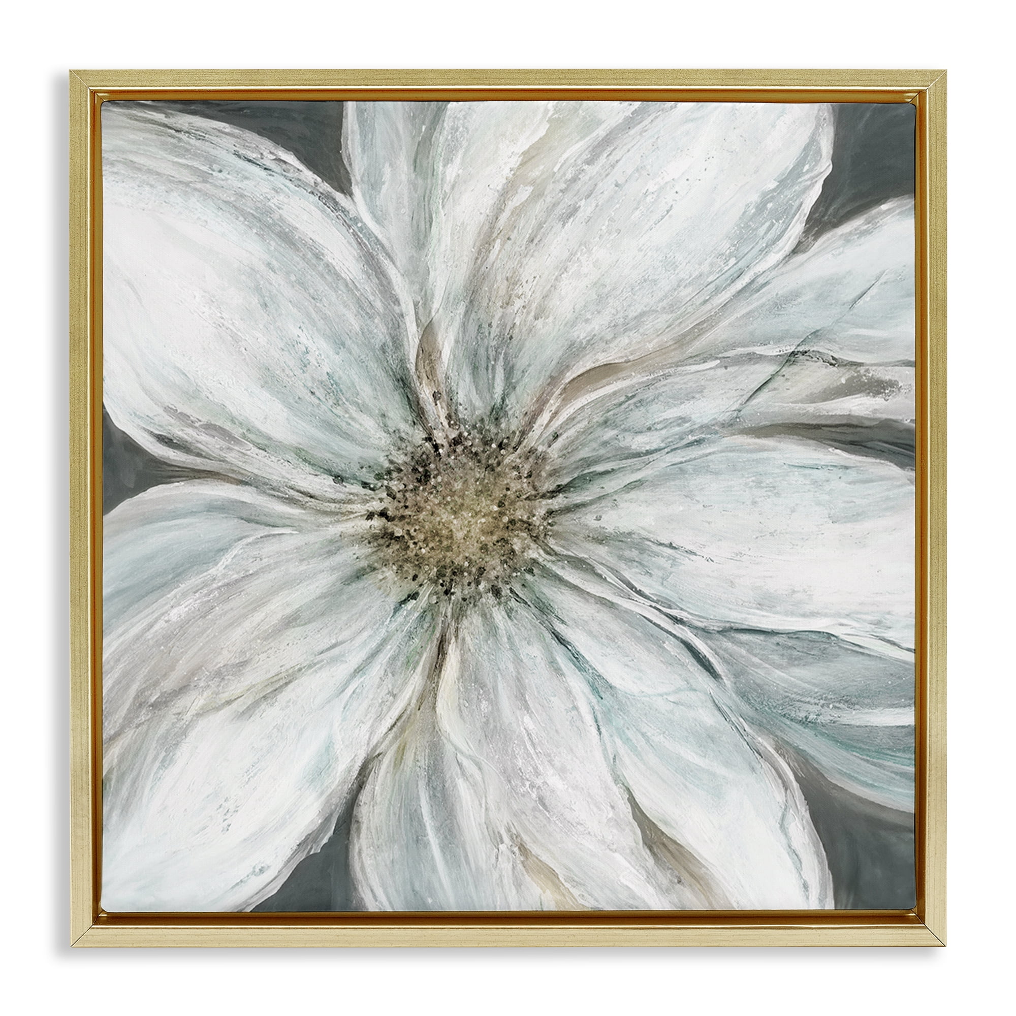Stupell Industries Large White Flower Closeup Gold Framed Floater Canvas Wall Art, design by Carol Robinson