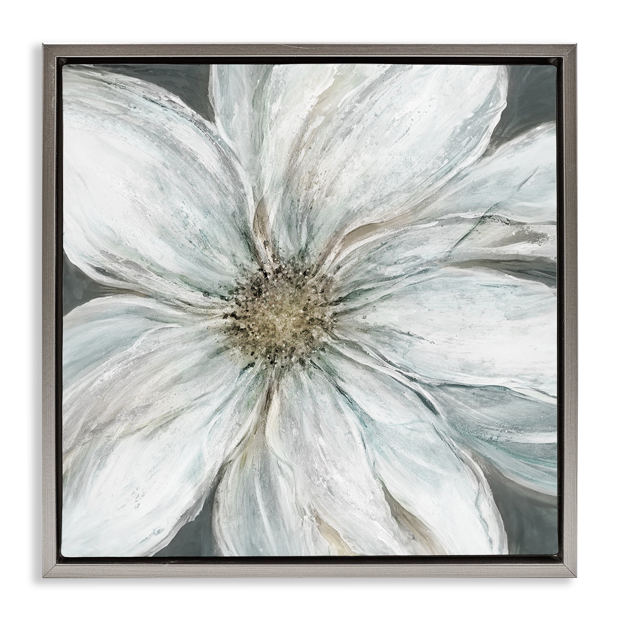 Stupell Industries Large White Flower Closeup Gray Framed Floater Canvas Wall Art, design by Carol Robinson