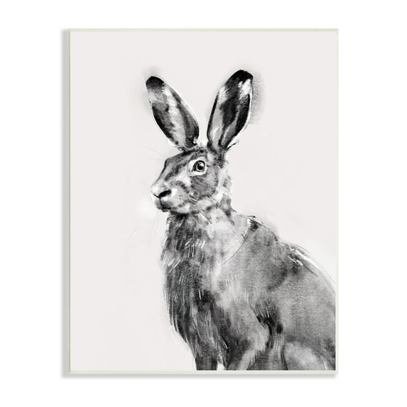 Stupell Industries Large Wild Hare Portrait Minimal Black Off-White Illustration, 10 x 15, Design by Emma Caroline