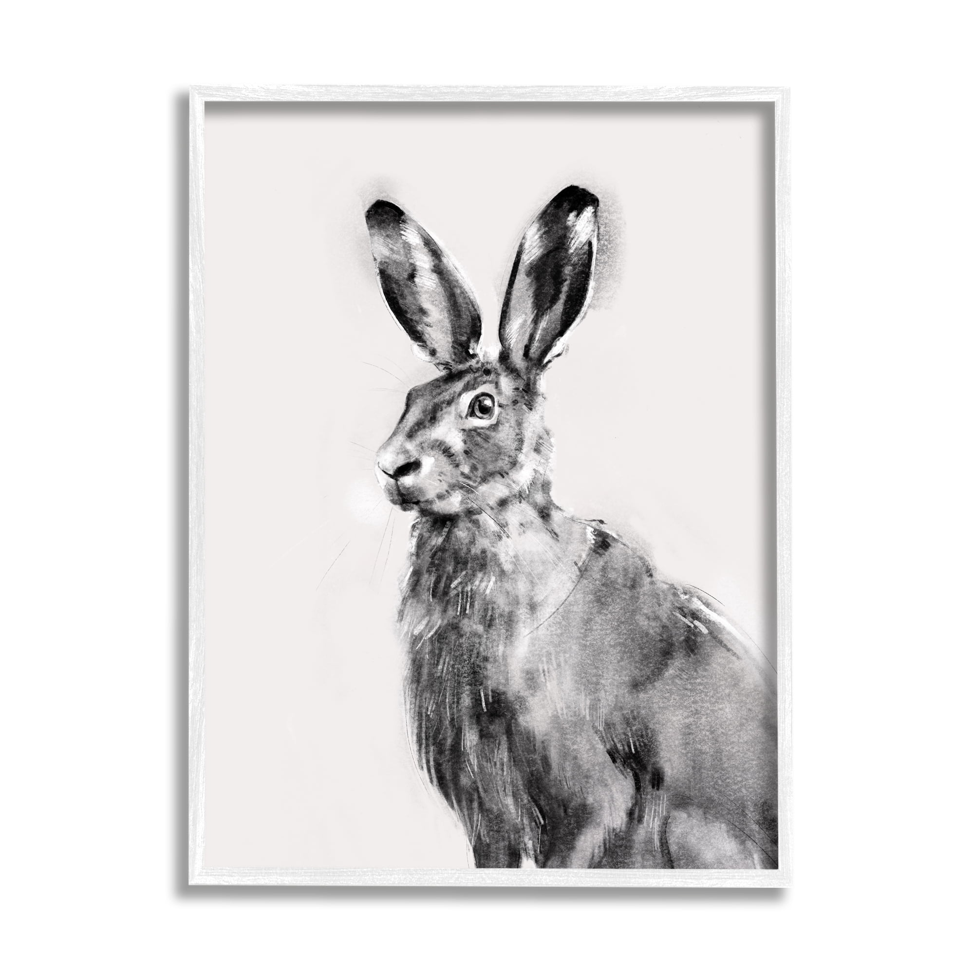 Stupell Industries Large Wild Hare Portrait Minimal Black Off-White Illustration, 11 x 14, Design by Emma Caroline