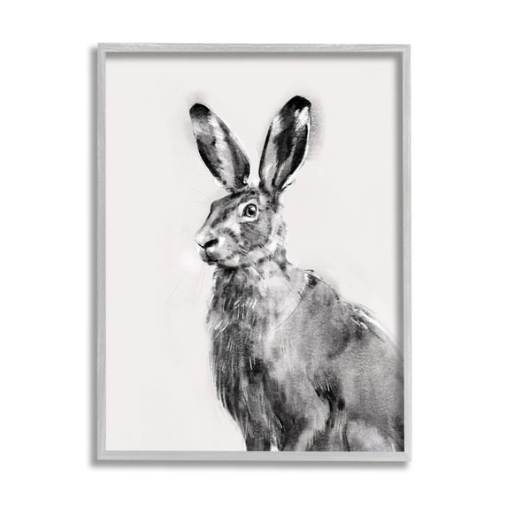 Stupell Industries Large Wild Hare Portrait Minimal Black Off-White Illustration, 11 x 14, Design by Emma Caroline
