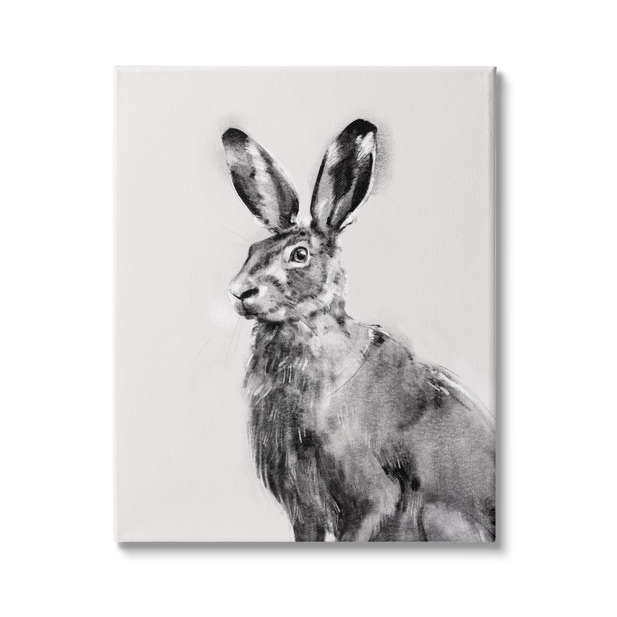 Stupell Industries Large Wild Hare Portrait Minimal Black Off-White Illustration, 16 x 20, Design by Emma Caroline