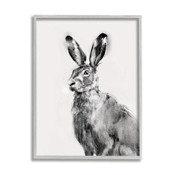 Stupell Industries Large Wild Hare Portrait Minimal Black Off-White Illustration, 16 x 20, Design by Emma Caroline