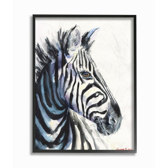 Stupell Industries Large Zebra Head Animal Watercolor Painting Framed Giclee Texturized Art by George Dyachenko