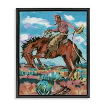 Stupell Industries Lassoing Cowboy Scene Animals Painting Black Floater Framed Canvas Art Print Wall Art, 17 x 21