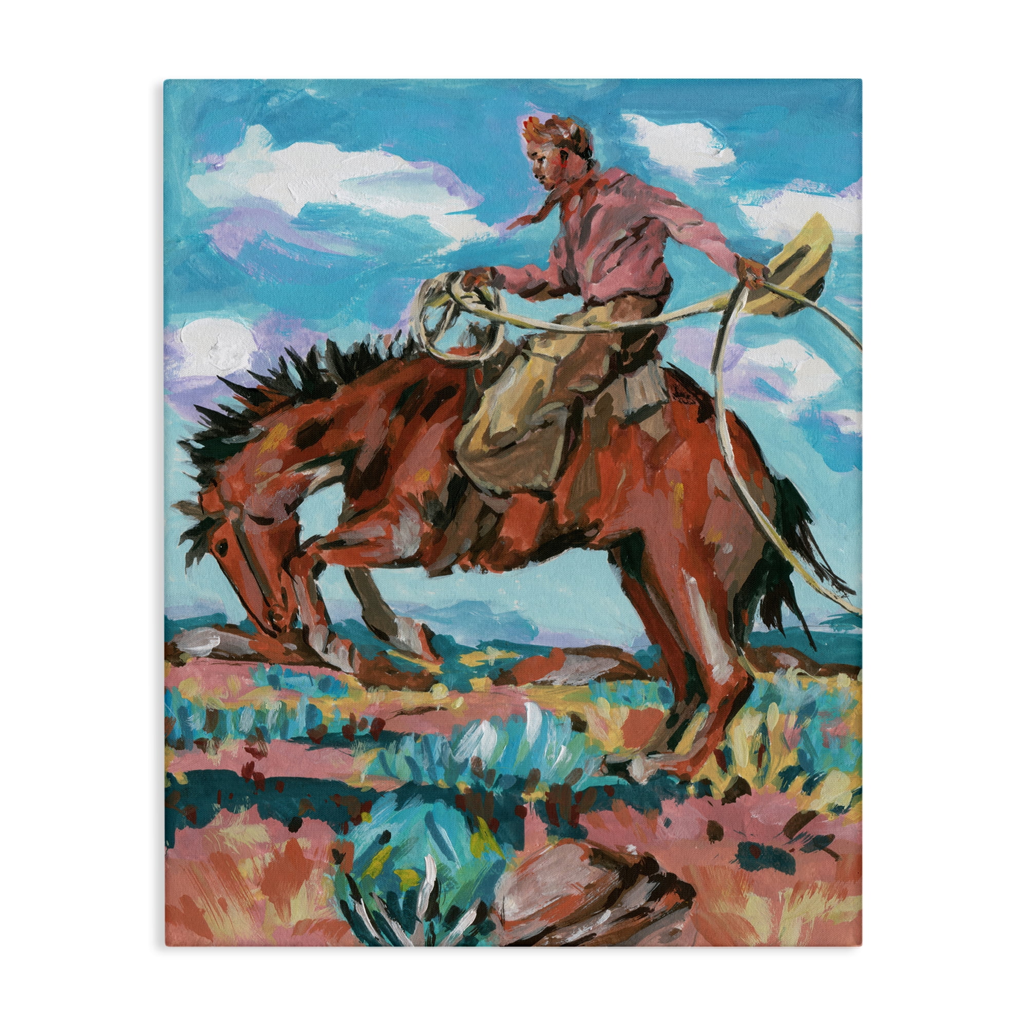 Stupell Industries Lassoing Cowboy Scene Animals Painting Wrapped Canvas Art Print Wall Art, 30 x 40